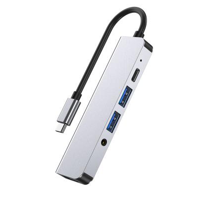 China Slim ABS+Aluminum Alloy Type C Male Header To Usb 3.0 Left Splitter 2.0 4 Hub Data Converter Adapter With DC Power Port Docking Station for sale