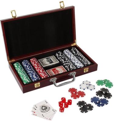 China Professional High Quality Poker Chips Set With Wooden Case Cherry Wood Casino Case Hot Sale Two Decks Game Cards for sale