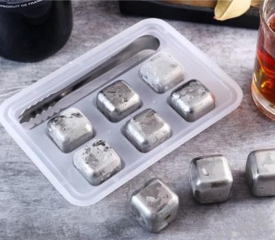 China Stocked Food Grade Metal Engraved Whiskey Cooling Ice Stone Reusable Ice Cube Stainless Steel for sale