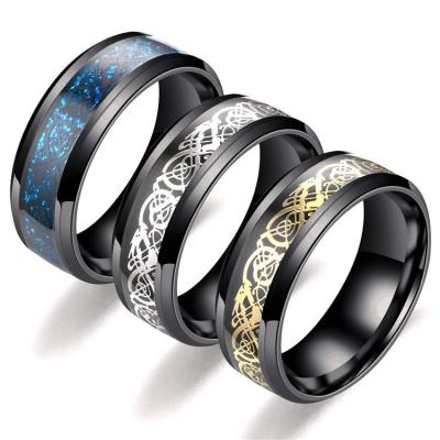 China Fashion CLASSIC Men's 8 Colors 8mm Stainless Steel Dragon Ring Inlay Red Green Black Carbon Fiber Ring Wedding Ring Jewelry for sale