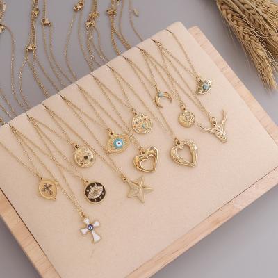 China FASHIONABLE Hot Selling Gold Plated Evil Eye Miniature Necklace 14K Zircon Alloy Totem Necklace Miniature Inlaid Necklace for sale