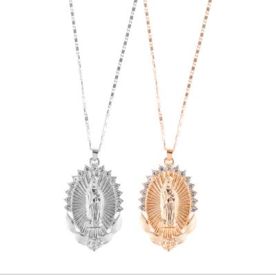 China Rhinestone Religious Religious Diamond Christian Virgin Mary Pendant Necklace 18k Gold Plated Necklace Jewelry for sale