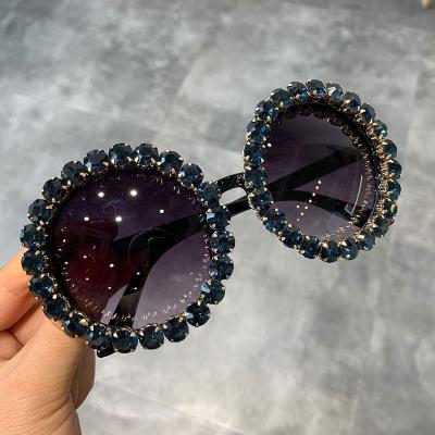 China Hot Sale Fashion Sun Glasses Summer Party Rhinestone Crystal Women Round Frame Fashion Sunglasses for sale