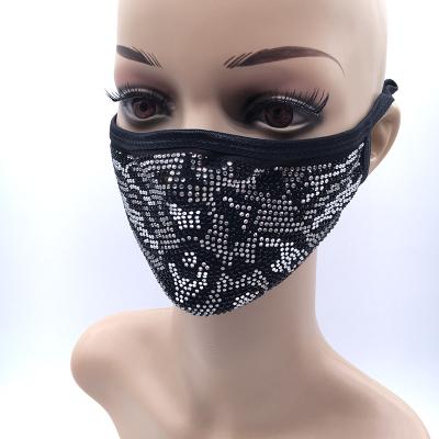 China 2021 Wholesale Party Mask Factory Leopard Rhinestone Bling Facemask Halloween Washable Face Mask Party Diamond for sale