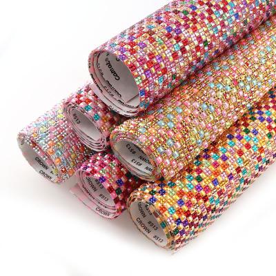 China Hot Fix Various Color Pointback 24*40cm Rhinestone Resin Mesh Design Hot Fix Transfer Applique Trim Foil for sale