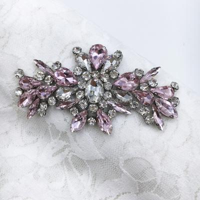 China 3D Diamond Rhinestone Beaded Patches With Purple Marquise Rhinestone for sale