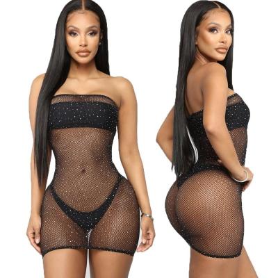 China 2021 Breathable Sexy Lingerie Wrapped European Faux Stone Hot Hollow Sexy Lace Chest Dot Drill Mesh Uniform Temptation for sale