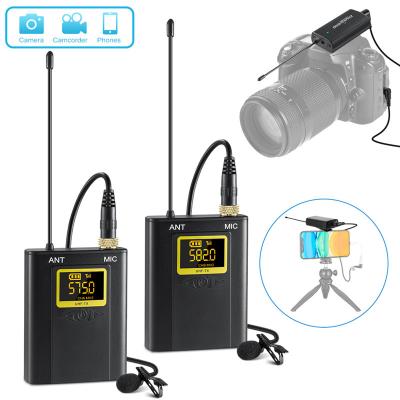 China Noise Canceling 20 Selectable Channels for DSLR Camera Smart Phone UHF Lavalier Wireless Microphone Interview Live Recording for sale