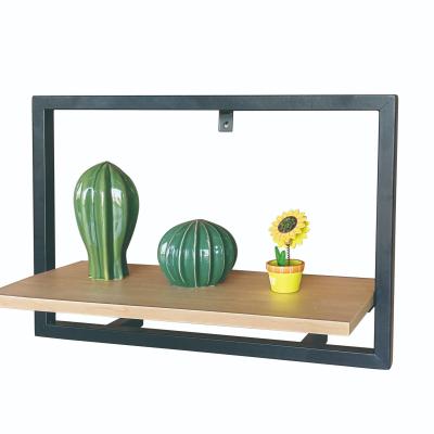 China Easy Assembly Decorative Metal Wall Rack Display Wooden Wall Shelf for sale