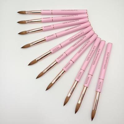 China Exquisite Design Private Label Pure Acrylic Nail Brushes Kolinsky Rose Gold Pink Handle Art Pincel for sale