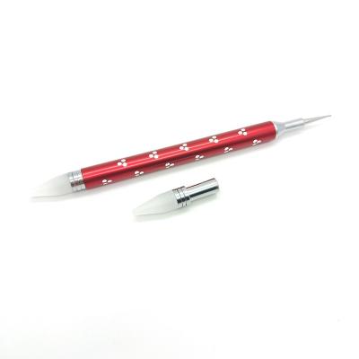 China Red Wax Metal Handle Rhinestone Picker Pencil Nail Dotting Replace Wax Head Pen for sale