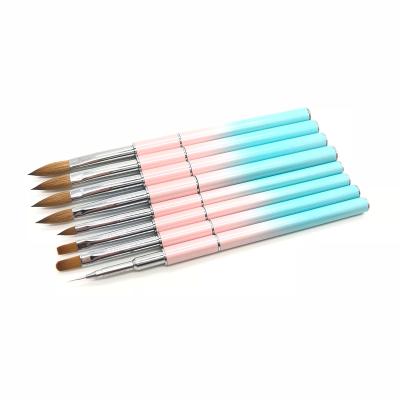 China Exquisite Design Exquisite Design Hot Sale 3D Metal Handle 3D Gel Nail Polish Pure UV Pink Nail Art Brush Set Crimped 100% Kolinsky Acrylic Brushes for sale