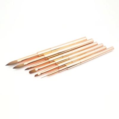 China OEM Exquisite Art Design Pure Kolinsky Crimped Luxury Wholesale Rose Gold Nail Brush Set Design Acrylic for sale