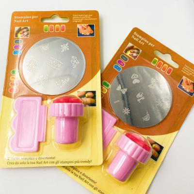 China Nail Art Silicone Stamping Tool Nail Art Stamper Scraper Printing Template DIY Nail Stamping Kit Pink for sale