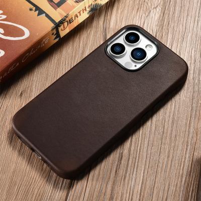 China Crazy Horse Waterproof Official Leather 4 Sides Wrapped With Magnetic Ring Leather Phone Case For iphone 13 pro for sale