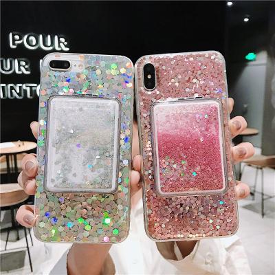 China Waterproof Clear Makeup Mirror Phone Case Sequin Liquid Quicksand Quicksand Phone Case for iphone 13 pro max for sale