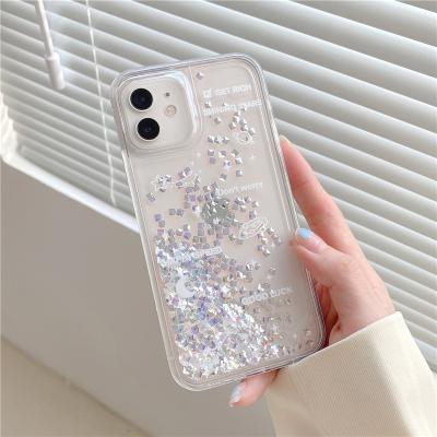 China Fashion waterproof transparent girl bling soft tpu diamond phone case instant quicksand phone case for iphone 13 pro max for sale