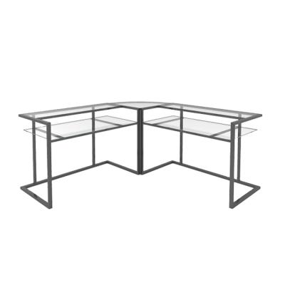 China Extendable Corner L Shaped Computer Desk Glass-metal Computer Desk for sale