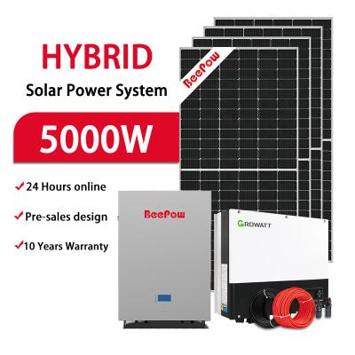 China Beepow Home Hybrid Solar Power Three Phase Solar Panel Kit Solar System Hybrid Full Set Inverter 5Kw 6Kw Complete System Set for sale