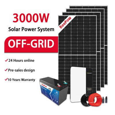 China Beepow Home Solar Panels System 3000W Complete Off Grid Single Phase 3Kw Solar Power System for sale