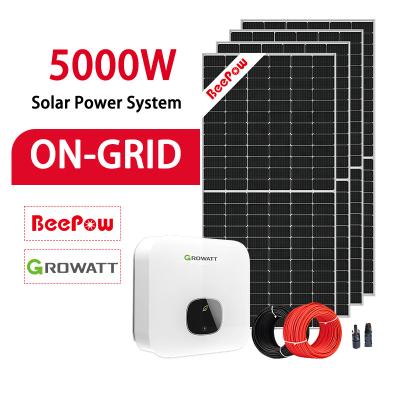 China Beepow Home Solar Panel Kit 5Kw Complete On Grid 400V Three Phase Photovoltaic Solar System 5000W for sale