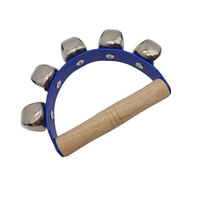 China Orff's Educational Percussion Instruments Plastic/Leather Baby Clappers Toys 5 Bells Wooden Hand Bells for sale