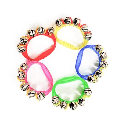 China Orff Percussion Toy Educational Baby Shaking Hands Plastic Hand Bells Metal Colorful Bells 5 Hand Bells For Kids for sale