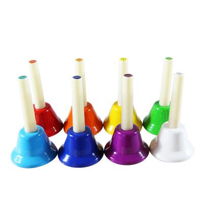 China Educational Toy Musical Instrument Metal Rainbow Hand Bells Metal Tone Hand Bells 8 Set For Children for sale