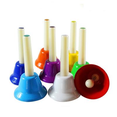 China Colorful Musical Toy Percussion Instrument Baby Rattles 8 Musical Tones Metal Hand Bells Set for sale