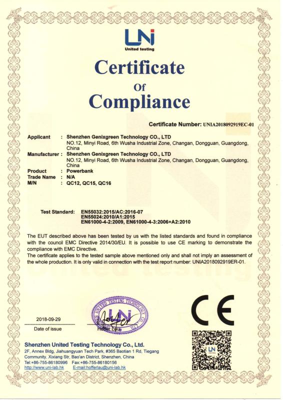 CE - Shenzhen Genixgreen Technology Co., Limited