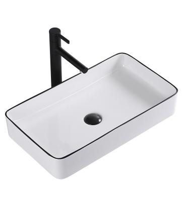 China Modern Bathroom Sink Art Ceramic Basin Above Countertop Basin Black Edge Sink Used In Bathroom for sale