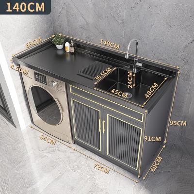 China Modern Wash Cabinet Balcony Counter Basin With Aluminum Washboard Space Laundry Pool One Cabinet for sale