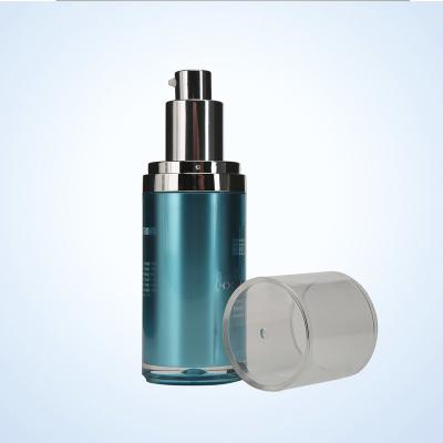 China Cosmetic Straight Round Shaped High Quality Plastic Acrylic Empty Airless Press 50ml/60ml Cyan-Blue Bottle For Lotion for sale