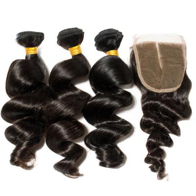 China Indian Malaysian Brazilian Peruvian Loose Deep Wave Water Wave Virgin Kinky Curly Straight Hair 3 Bundles With Closure for sale