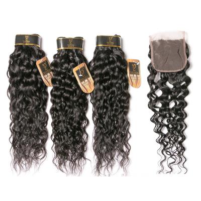 China Water Wave Yavida Water Wave Bundles With Closure 10A Brazilian Virgin Hair Wet And Wavy Bundles And Closure for sale