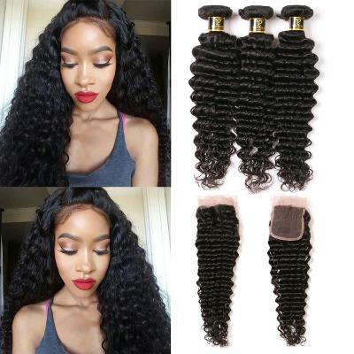 China Hot Selling Cheap Deep Wave Peruvian Human Hair 3 Bundles Bundles With Lace Closure for sale