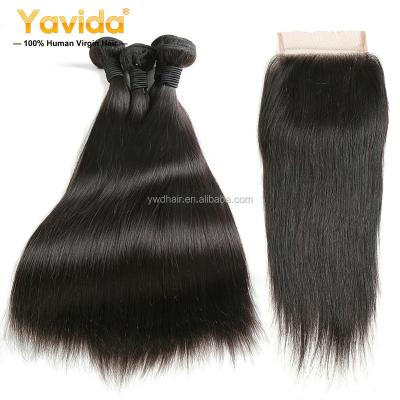 China Yavida Silky Straight Hair Indian Straight Wave Hair Lace Frontal Closure With Non Remy Hair 3 Bundles Bundles Hair With Frontal Closure for sale