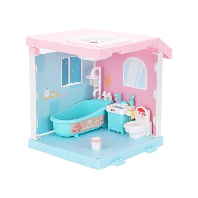 China Creative Toy Tub Mini Furniture Crafts DIY Bath Room Doll Rooms With Lights Glow Scene Little Dolls Toy Tub Mini Furniture for sale