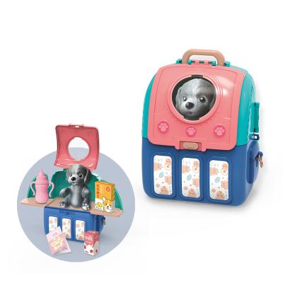 China Plastic Play House Dog Toy Pet Care Toys Lovely Pretend Play With School Bag Pack Plastic Play House Toy for sale