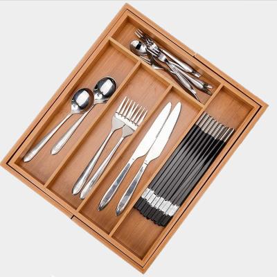 China Addreen Sustainable Plant Bamboo Silverware Tray For Drawer Kitchen Utensil Desktop Storage Divider Wood Insert for sale