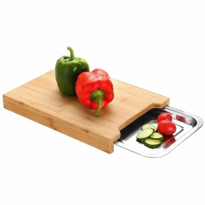 China Addreen Sustainable Bamboo Cutting Board Chipping Board With Stainless Steel Tray For Cutting for sale