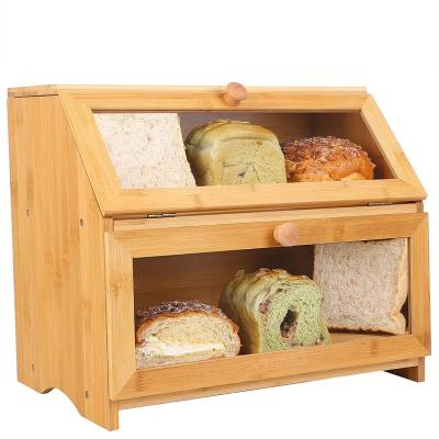 China Addreen Eco - Friendly Bamboo Bread Box For Kitchen , Extra Large Double Compartment Plastic Panels Food Storage for sale