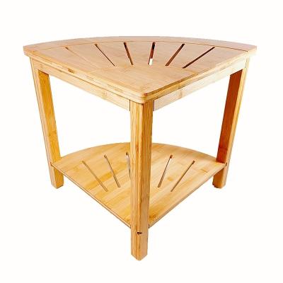 China Eco - Friendly Bamboo Corner Shower Bench 2 Tier Bathroom Storage Shelf Sustainable for sale