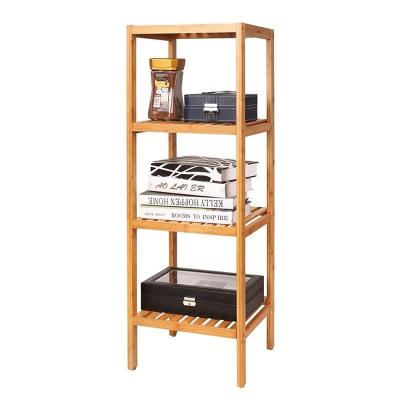 China Sustainable 4 Tier Bathroom Universal Towel Shelf Bamboo Storage Rack for sale