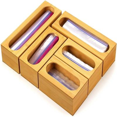 China Addreen Storage Box Sustainable Bamboo Food Bag Holder Wooden Drawer Kitchen Organizer for sale