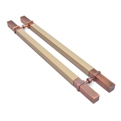 China Easy installation stainless steel pull luxury leather glass door handles long for hotel villa main entrance back to back wooden door handle for sale