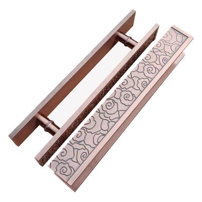 China Hotel classic red aluminum door handle large door pull cloud copper engraving luxury glass door handle for sale