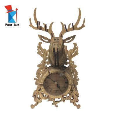 China DIY TOY Home Decoration Laser Cut Classic Deer Shapes Puzzle DIY 3D Desktop Wooden Clock for Adults for Kids for sale