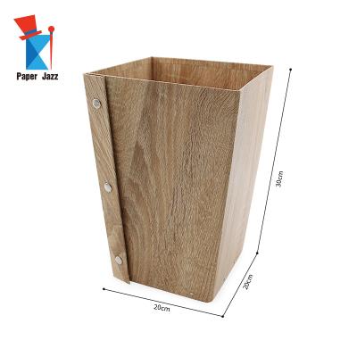 China Folding Home and Office Grain Wood Folding Recycle Cardboard Storage Boxes Waste Bin with Metal Buttons for sale