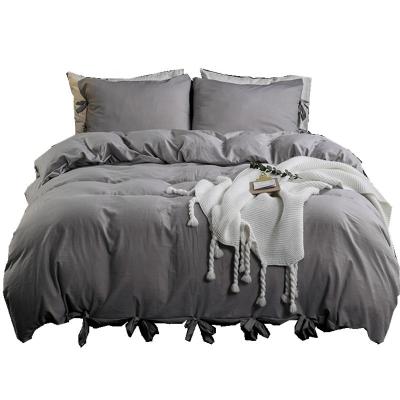 China Low MOQ King Super King Size Solid Color Gray White Home Duvet Cover Nondisposable Bedding Set for sale